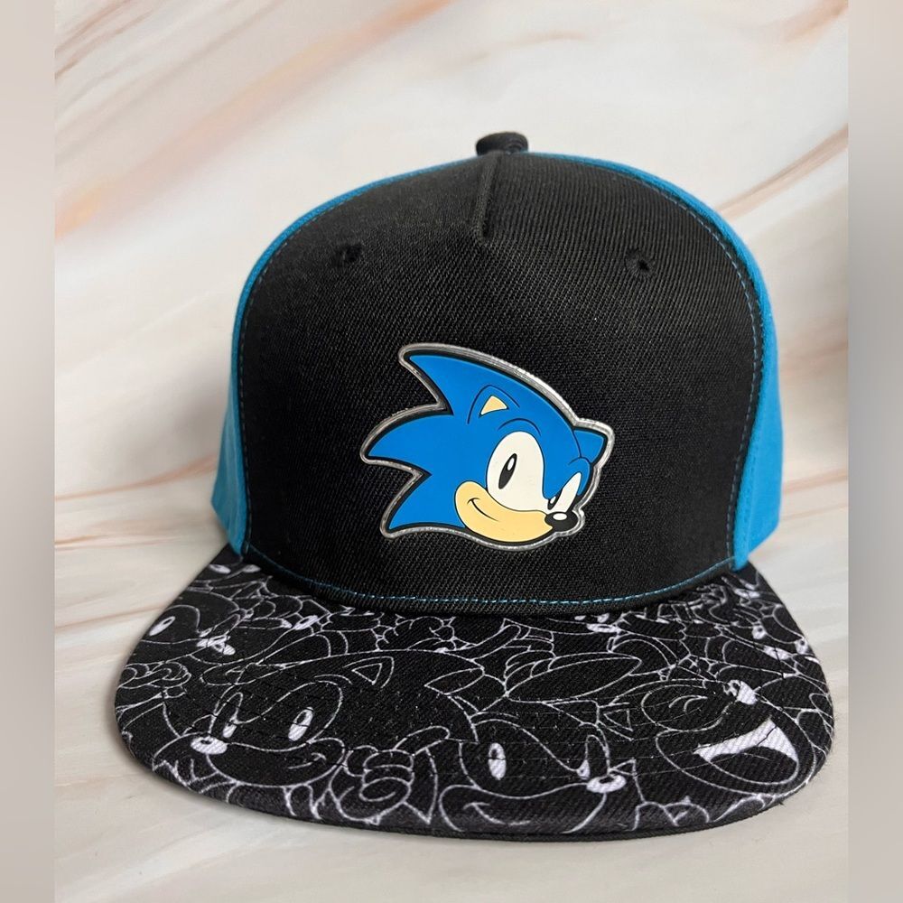 Sonic the Hedgehog Black & Blue Baseball Cap Snapback  Y2K Streetwear Hats